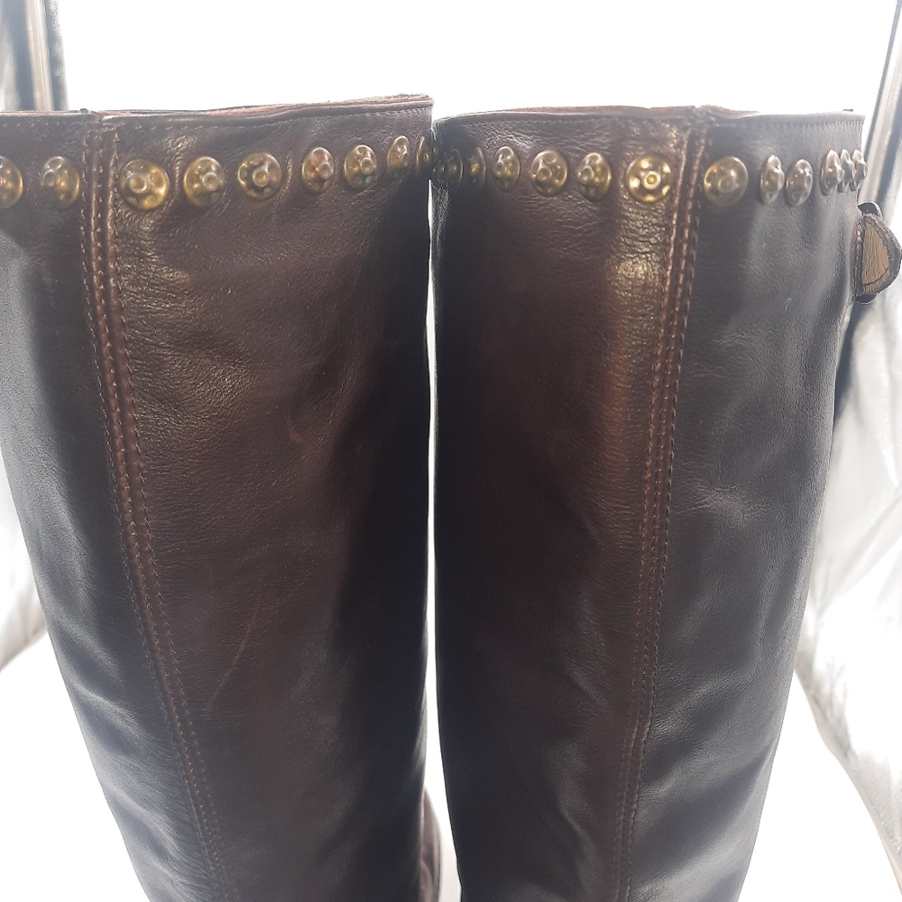FRYE Studded Tall Dark Brown Boho Cottage Distressed Biker Grunge 8 M - Picture 11 of 16